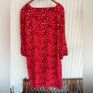 GAP Red Floral Long Sleeve Dress Size M triangle back cutout